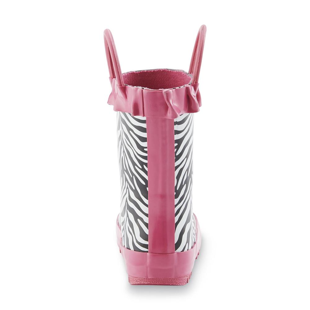&nbsp; Toddler Girl's 6" Pink/Zebra Rubber Rain Boot