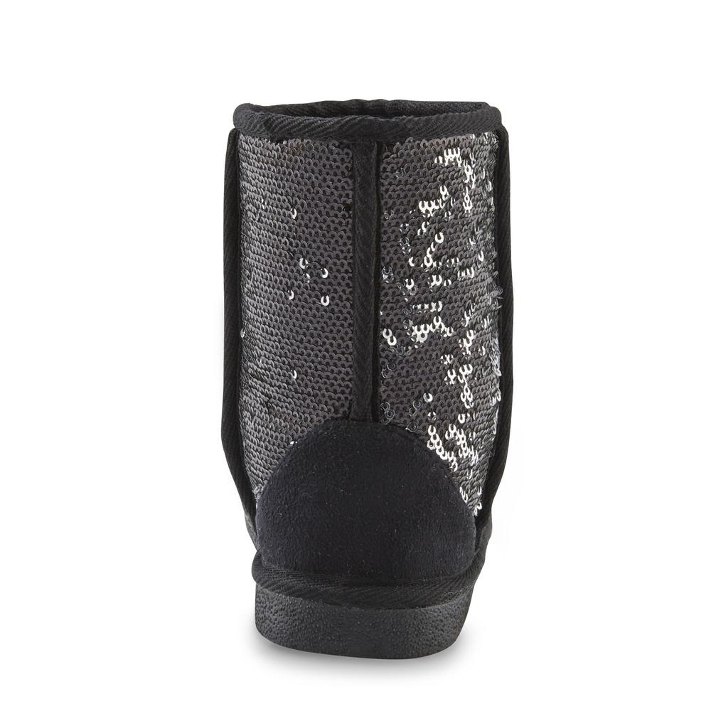Bolaro Girl's Shine 6" Black/Silver Fleece-Lined Fashion Boot
