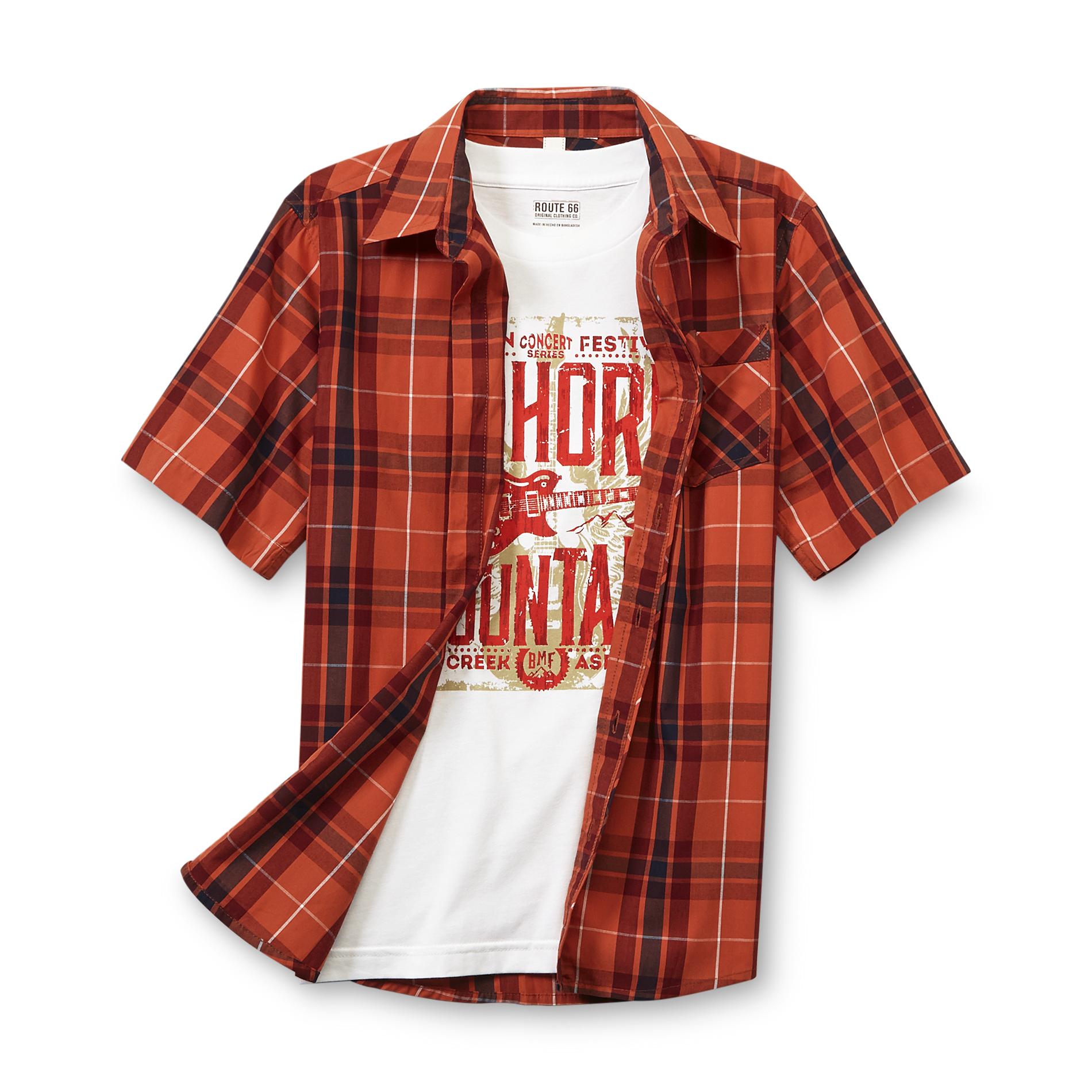 Route 66 Boy's Plaid Shirt & Graphic T-Shirt - Bighorn Mountain