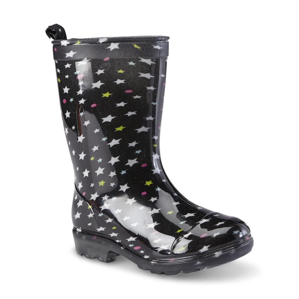 &nbsp; Girl's 7" Star Black/Multicolor Jelly Rain Boot