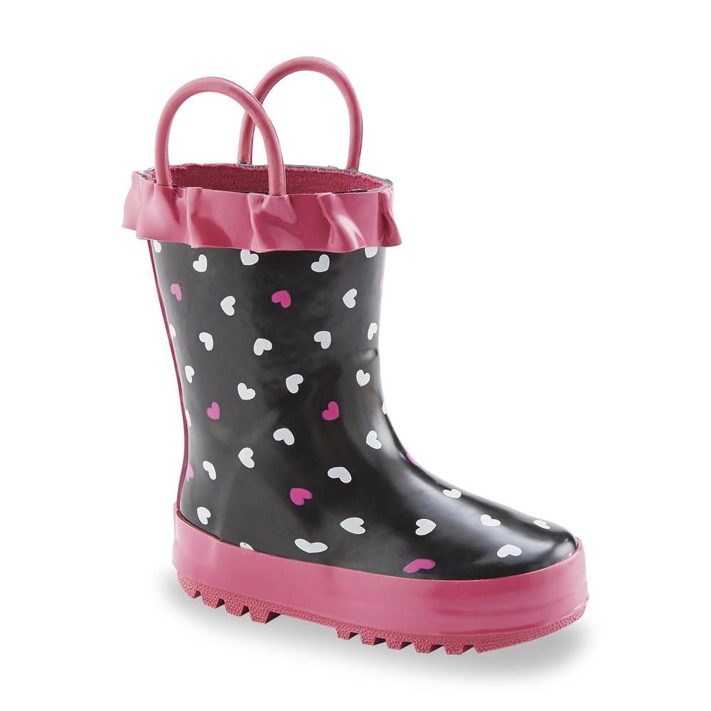 &nbsp; Toddler Girl's 6" Pink/Black Rain Boot - Hearts