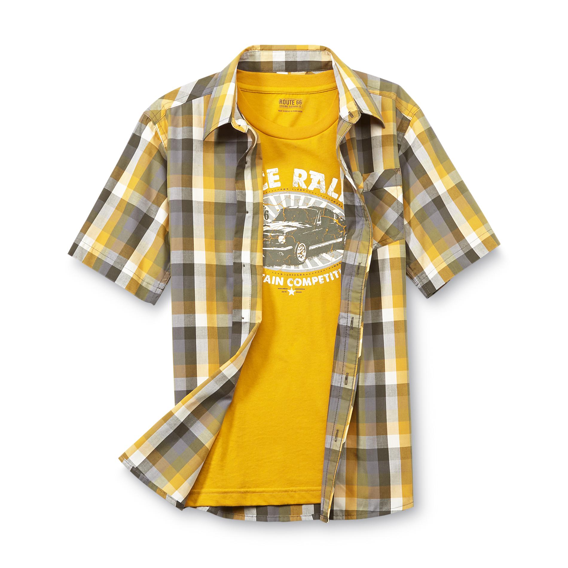 Route 66 Boy's Plaid Shirt & Graphic T-Shirt - Race Rally