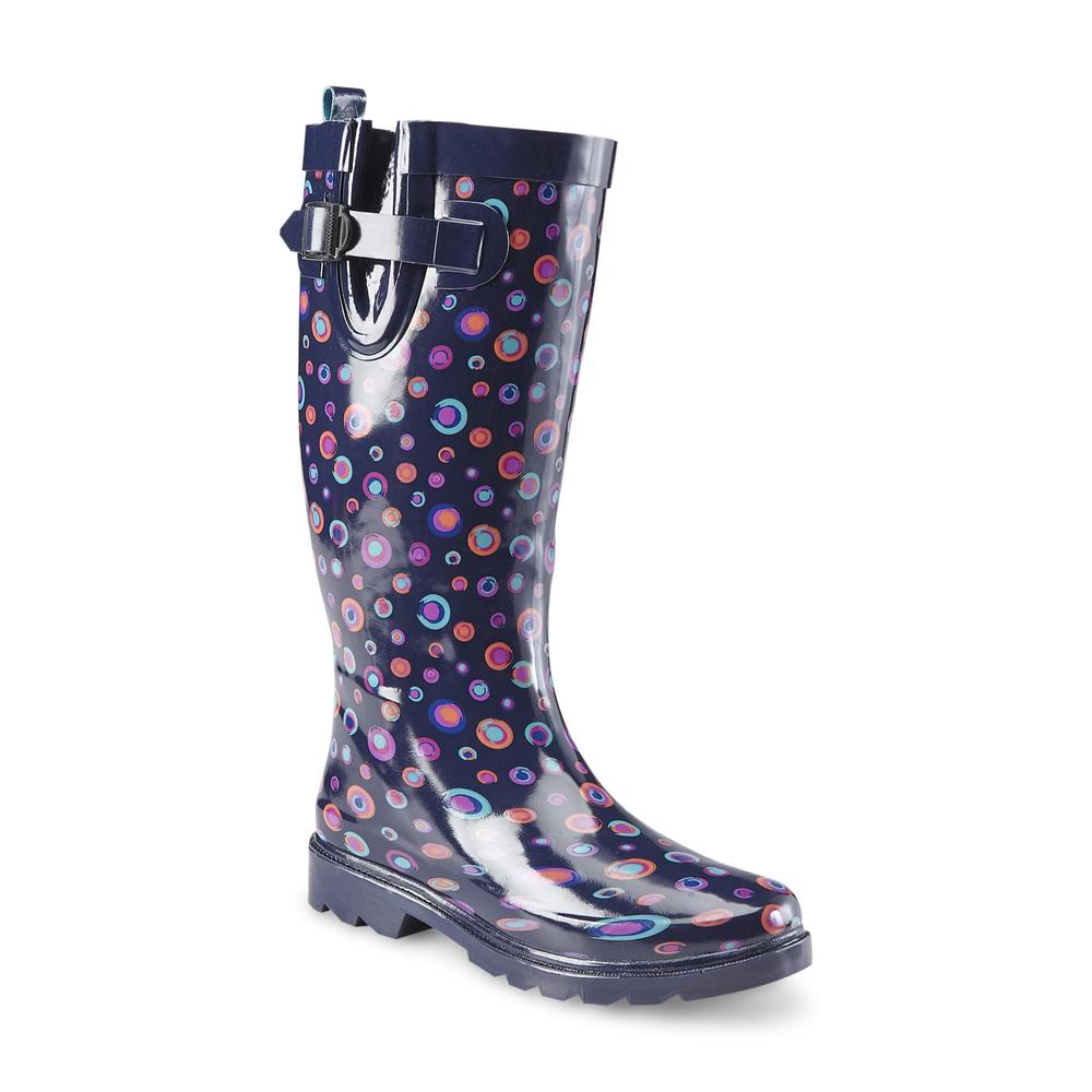 &nbsp; Women's 12" Navy/Multicolor Rain Boot - Polka Dots