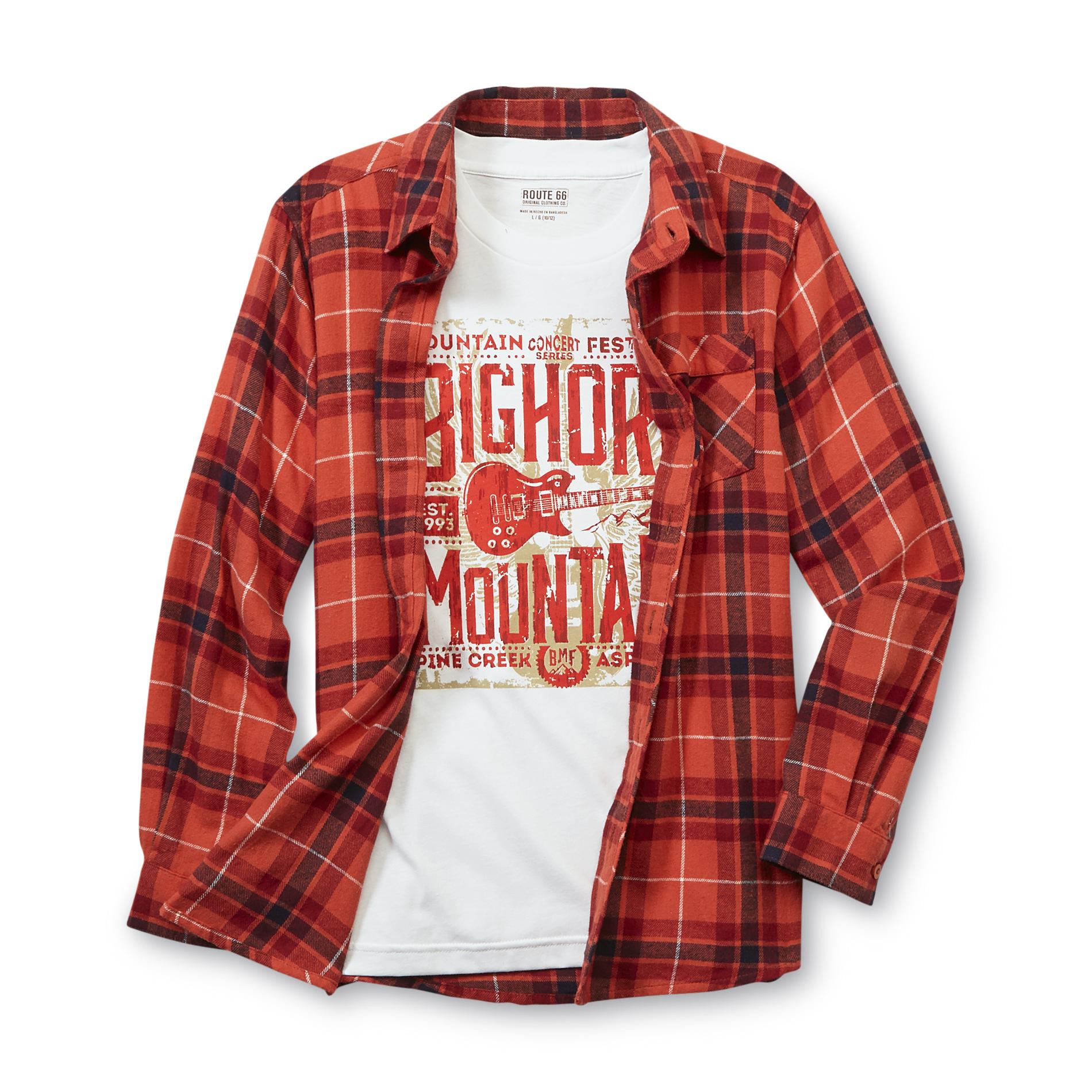 Route 66 Boy's Plaid Flannel Shirt & T-Shirt - Bighorn Mountain