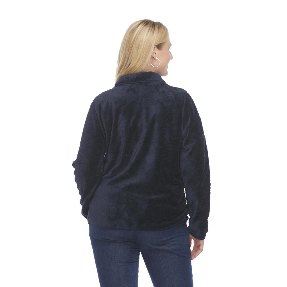 Basic Editions Women's Plus Embossed Fleece Zip Sweatshirt