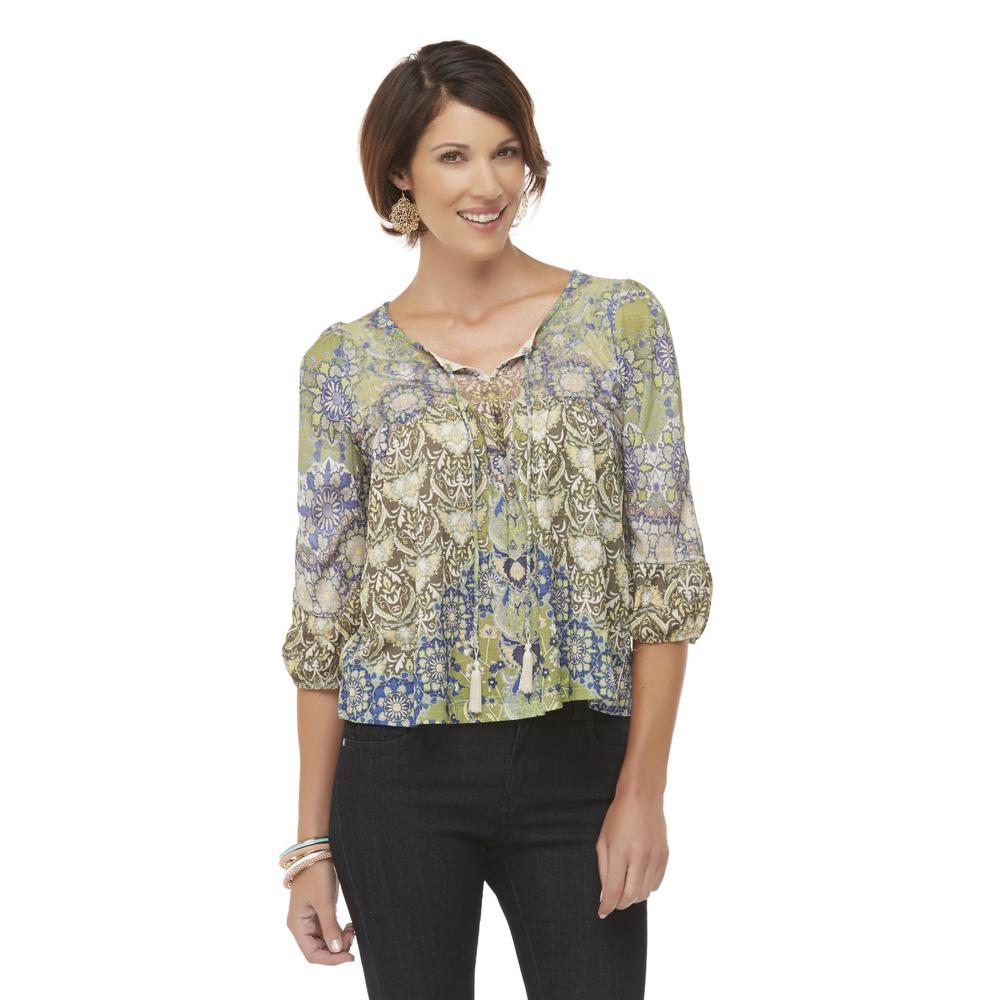 Live and Let Live Women's Peasant Top - Floral Damask