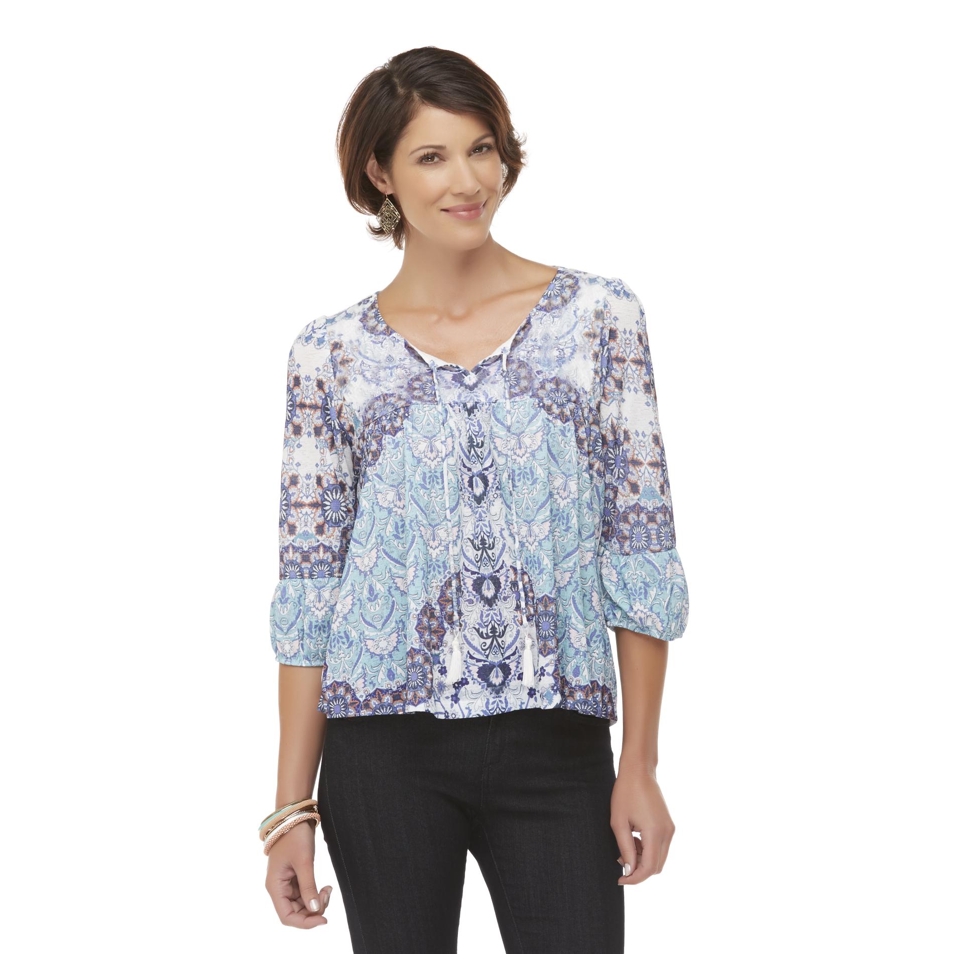 Live and Let Live Women's Peasant Top - Floral Damask