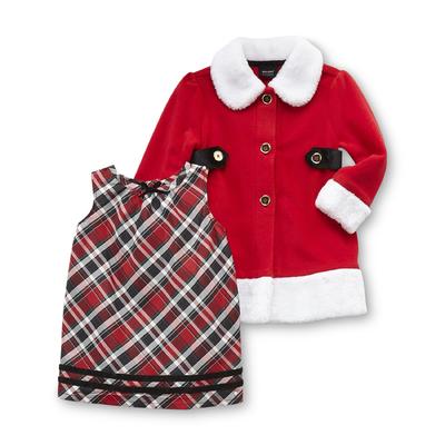 Holiday Editions Infant & Toddler Girl's Santa Coat & Sleeveless Dress - Plaid