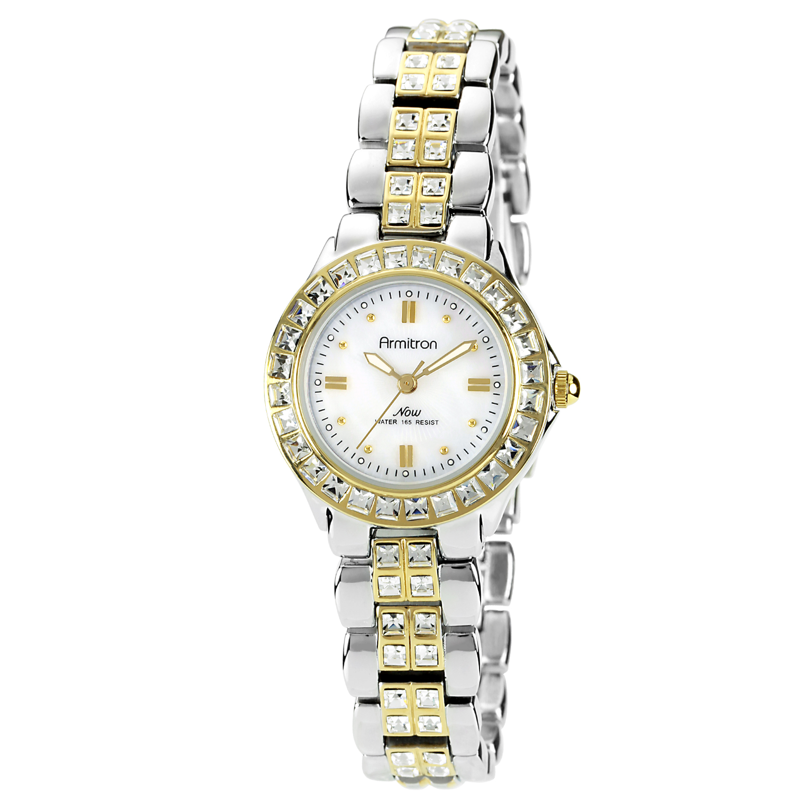 Armitron Ladies Two Tone Watch with Mother of Pearl Dial and Crystal Accents, clear Armitron Ladies Two Tone Watch with Mother of Pearl Dial and Crystal Accents, clear