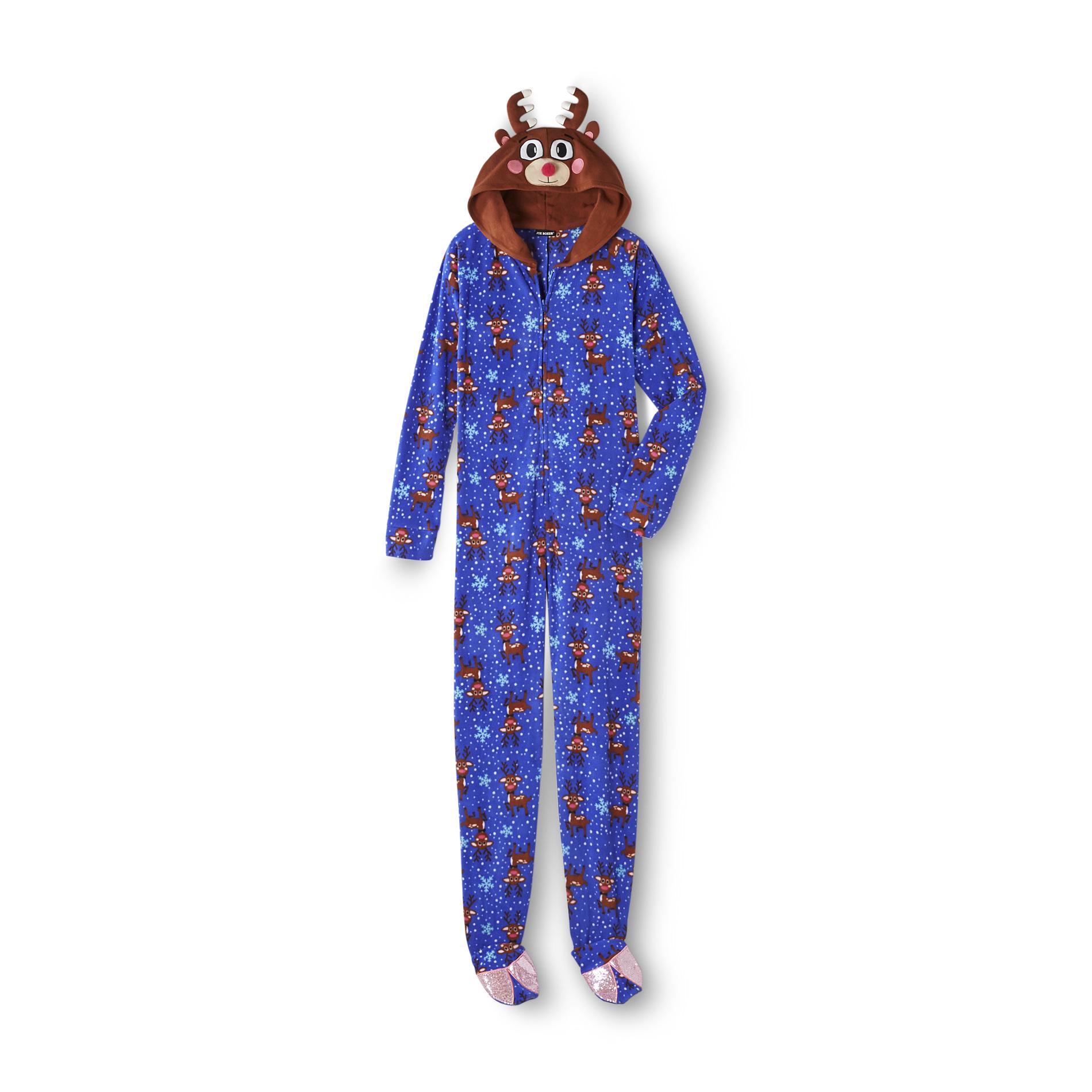 Joe Boxer Women's Footed Sleeper Pajamas - Reindeer