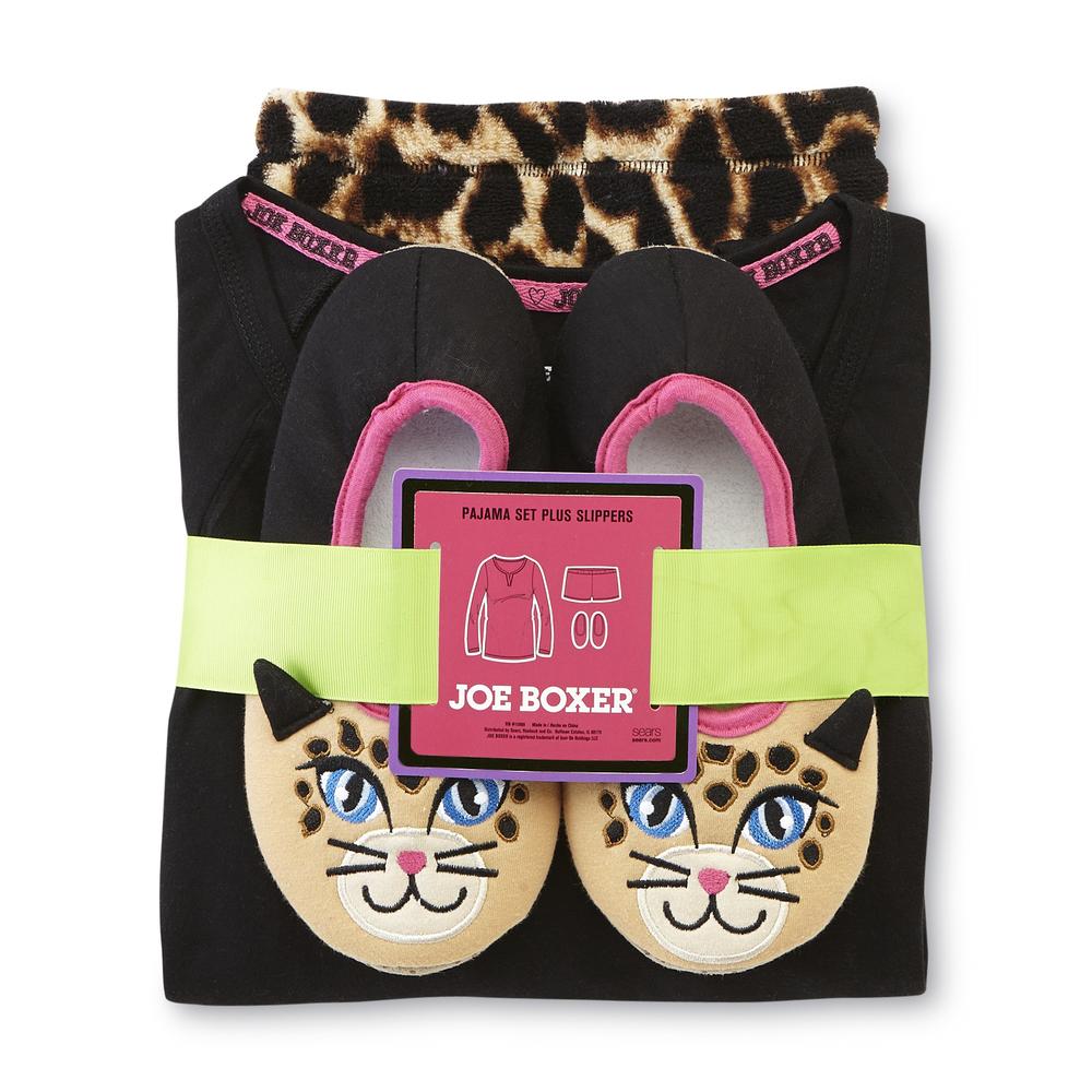 Joe Boxer Women's Pajama Top  Shorts & Slippers - Cat
