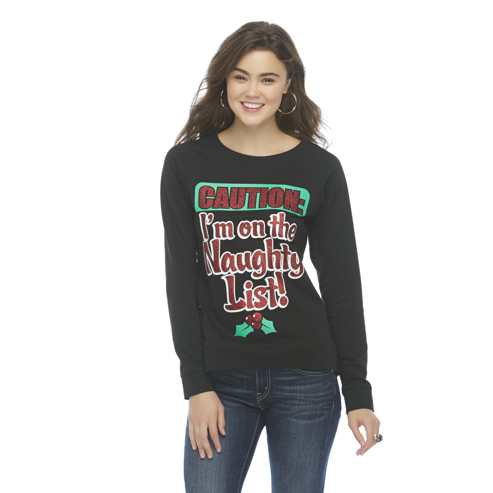 Junior's Graphic Sweatshirt - Christmas Naughty List