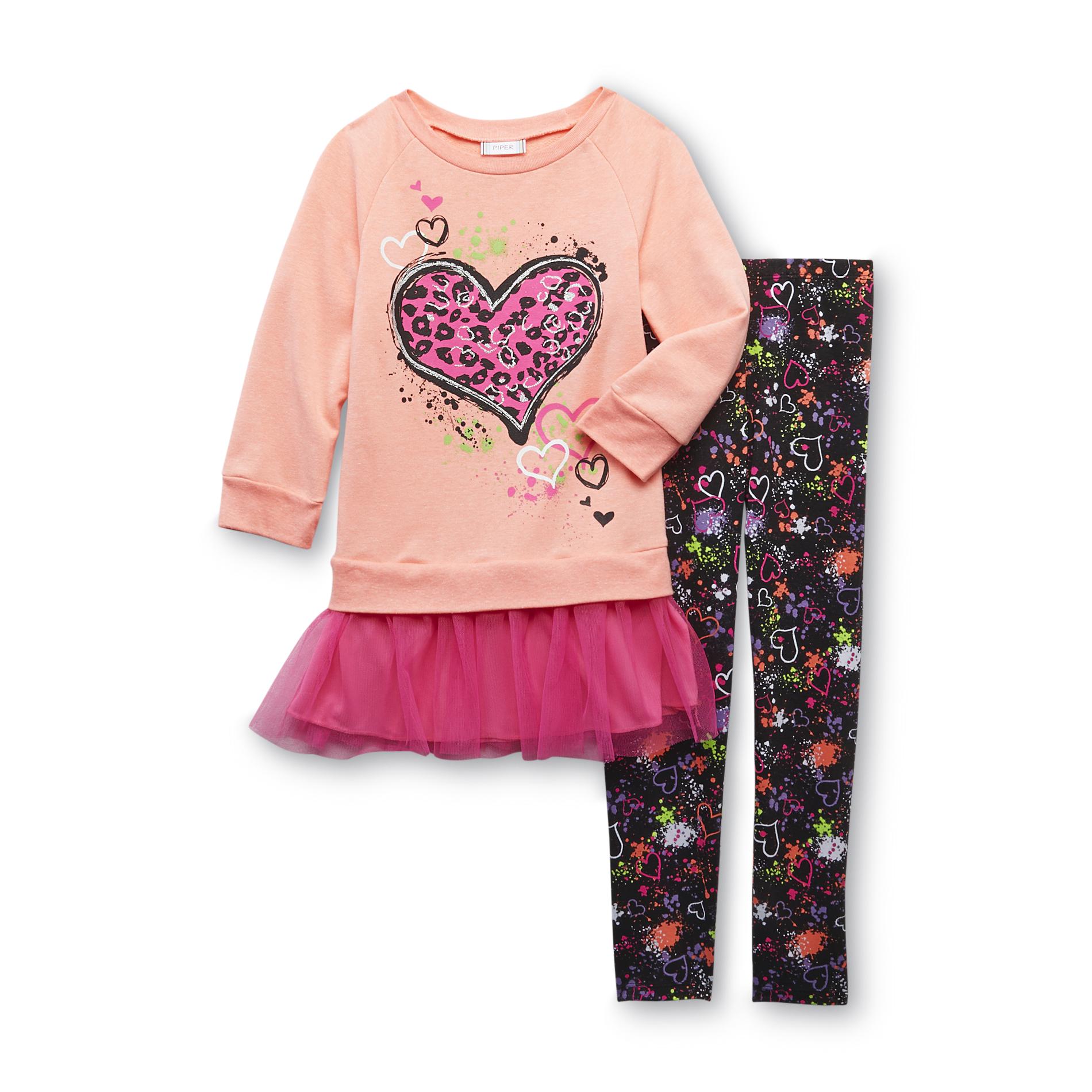 Piper Girl's Graphic Tunic & Leggings - Neon Hearts