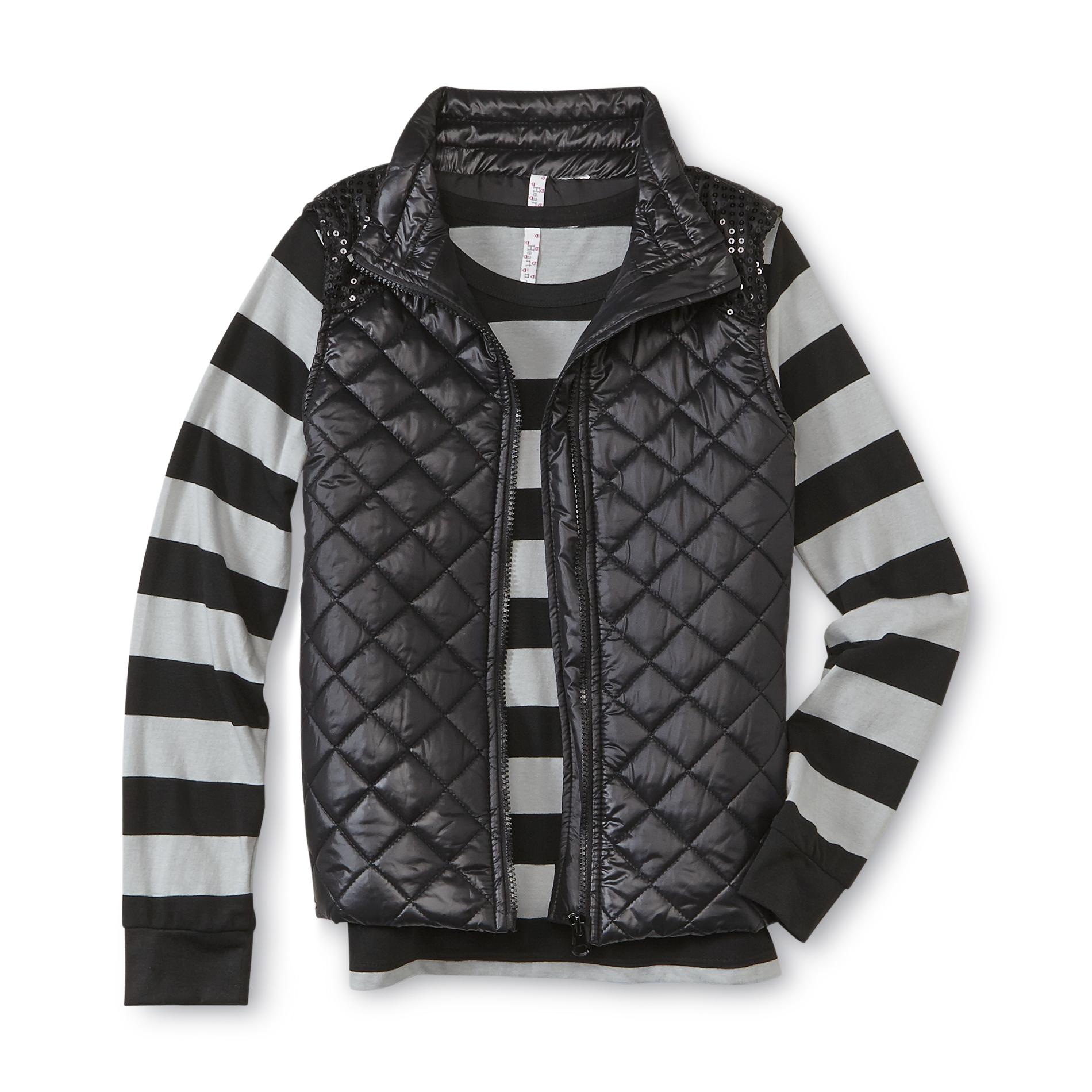 NYC Knitwear Girl's Top & Puffer Vest - Striped