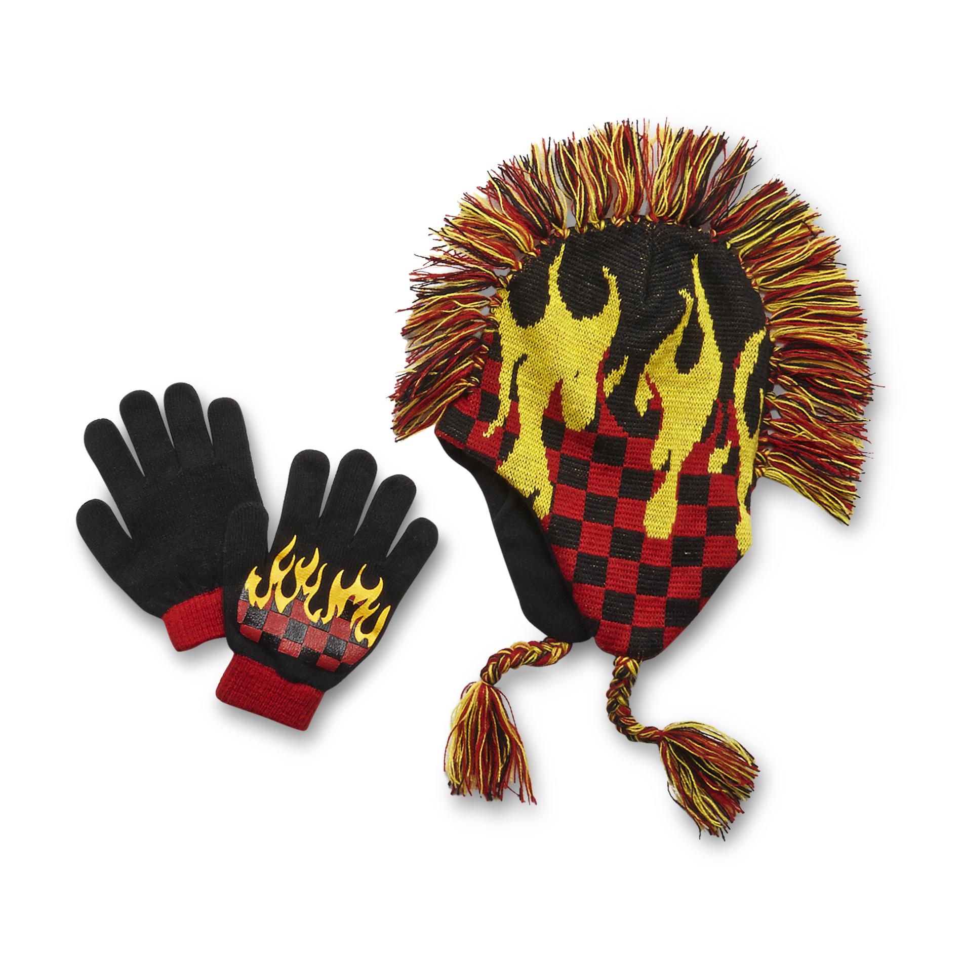 Athletech Boy's Lined Peruvian Hat & Gloves - Flame