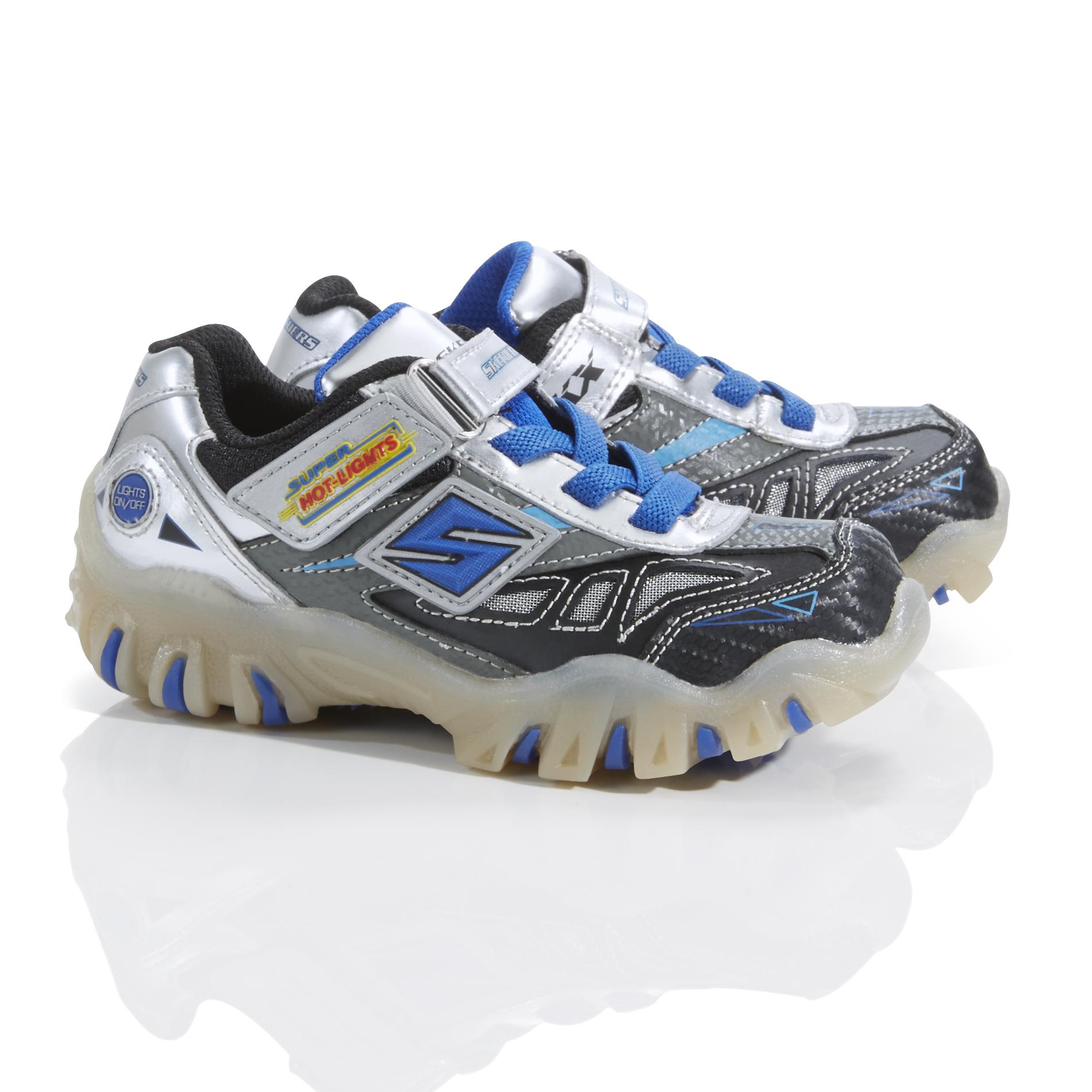 Skechers Boy'sStreet Lightz Halt Black/Blue/Silver Athletic Shoe