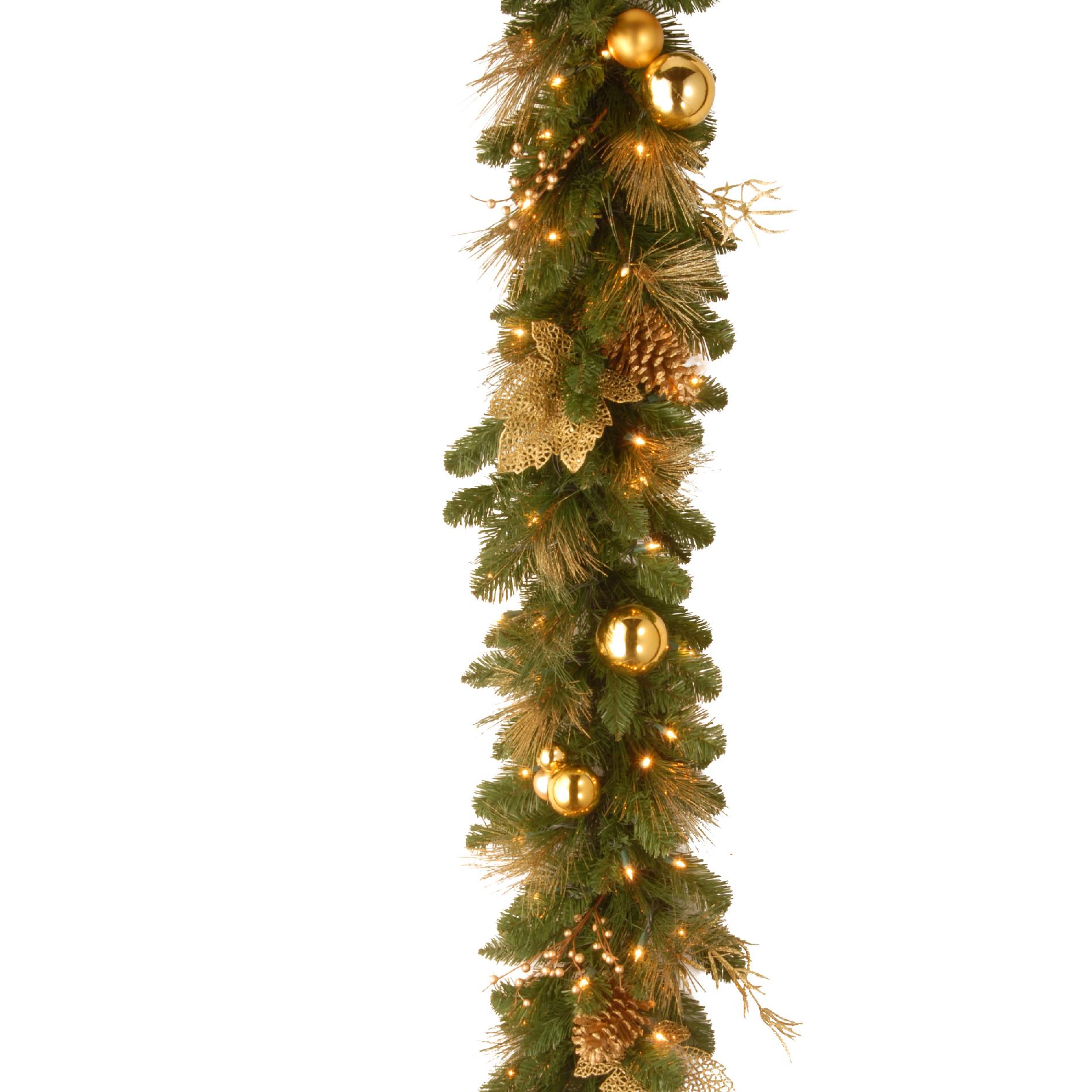 National Tree Company 6 ft. Decorative Collection Elegance Spruce Garland with Battery Operated Warm White LED Lights