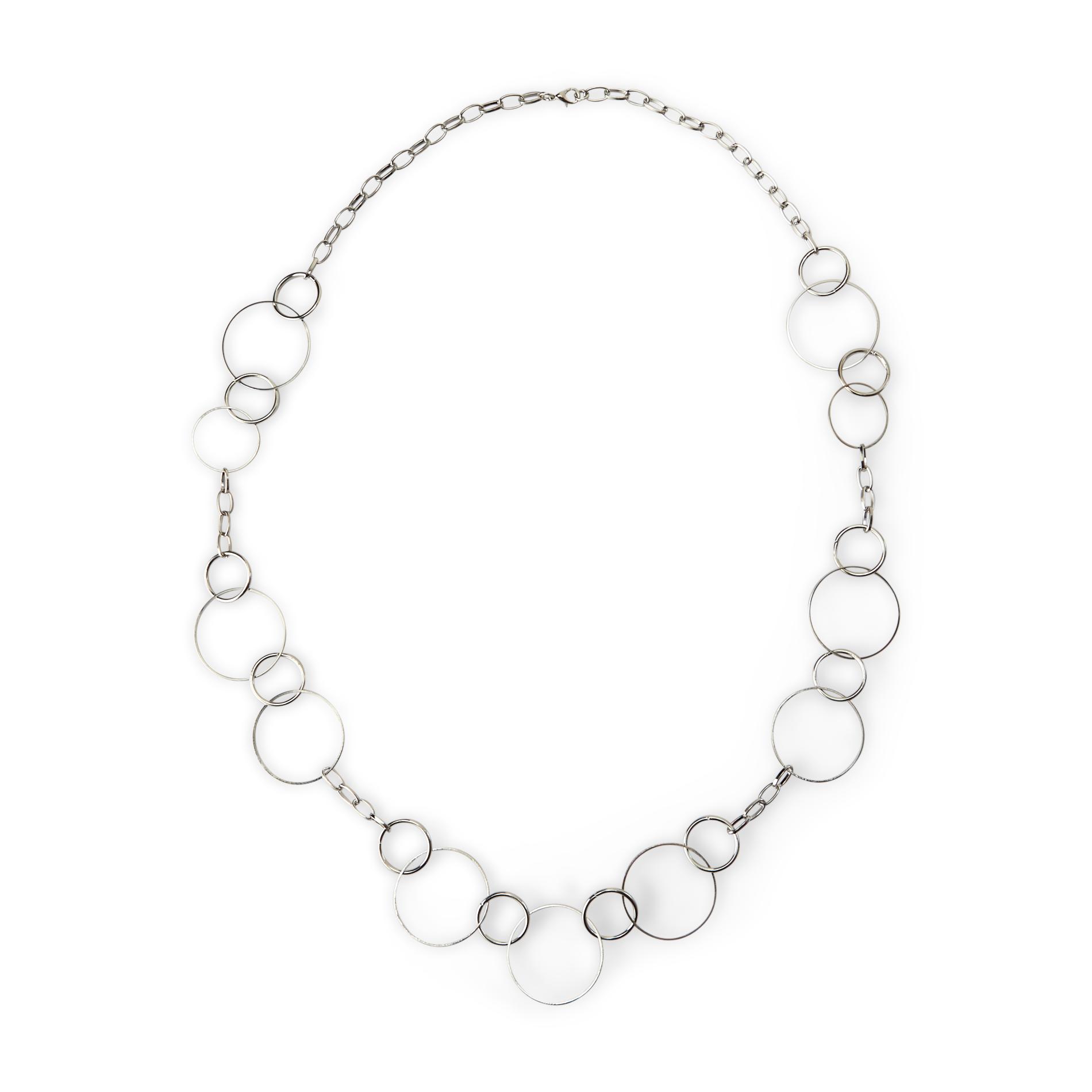 Attention Women's Oval-Link & Rings Necklace - Silvertone