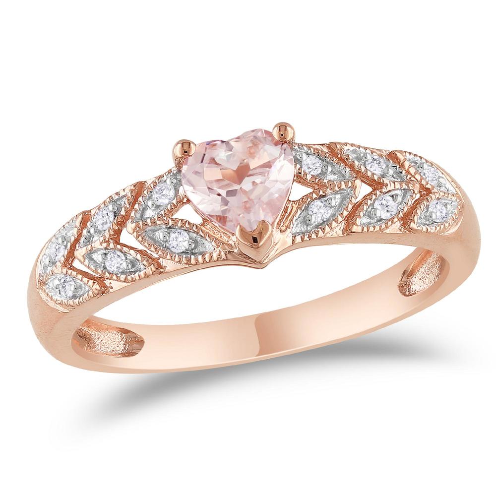 10k Rose Gold 0.50 cttw Morganite and 0.06 cttw Diamond Heart Ring