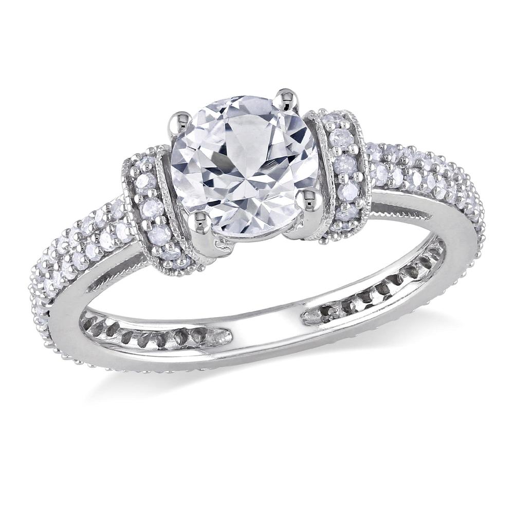 10k White Gold 1.25 cttw Created White Sapphire and 0.47 cttw Diamond Engagement Ring