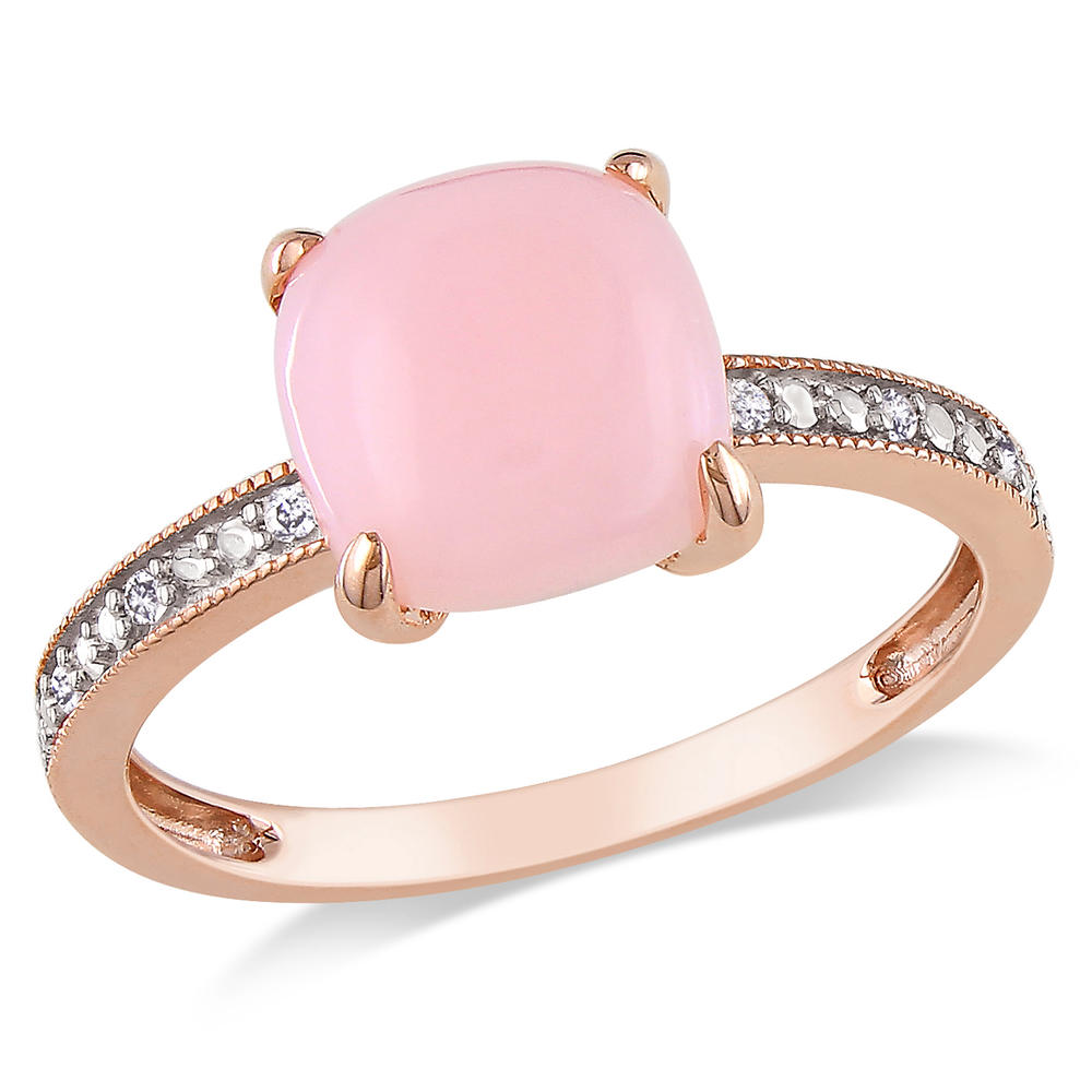 10k Rose Gold 1.35 cttw Pink Opal and 0.03 cttw Diamond Fashion Ring