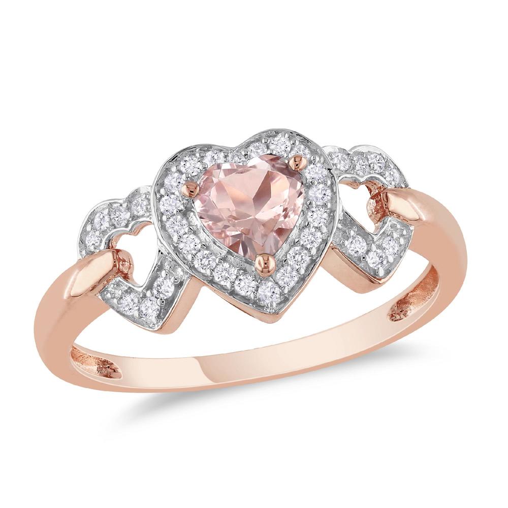 10k Rose Gold 0.5 cttw Morganite and 0.15 cttw Diamond Heart Ring