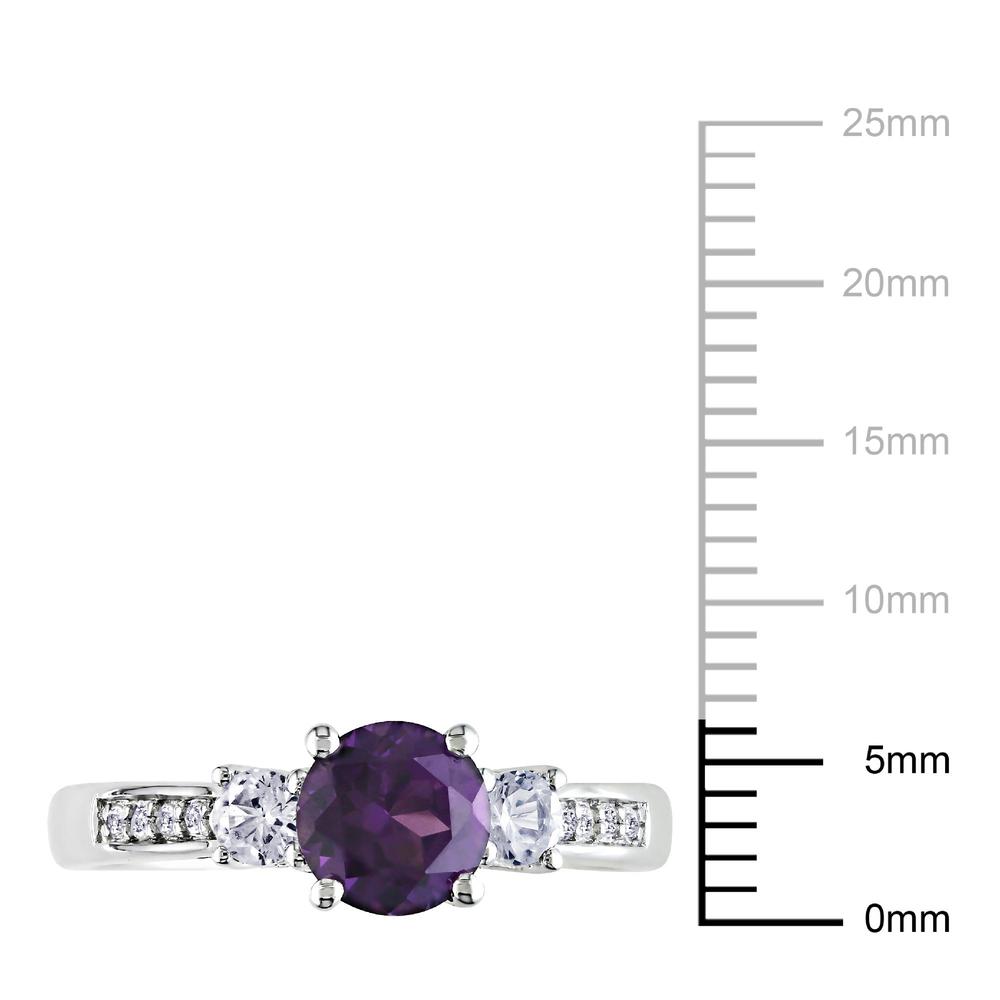 10k White Gold 1.3 cttw Created Alexandrite and Created White Sapphire with 0.05 cttw Diamond Three Stone Ring