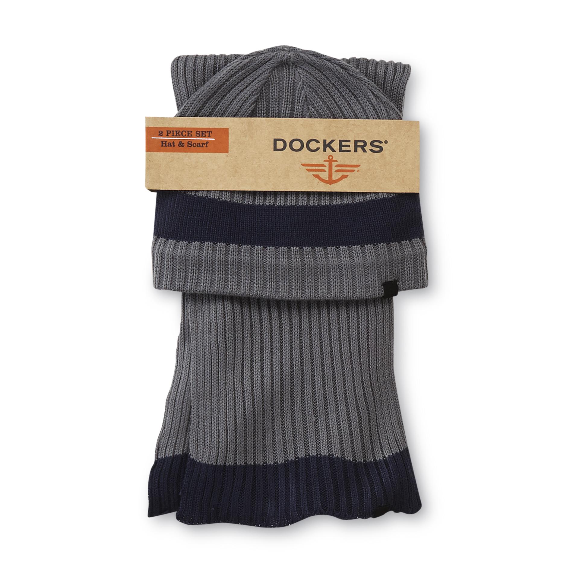 Dockers Men's Beanie Hat & Scarf - Striped