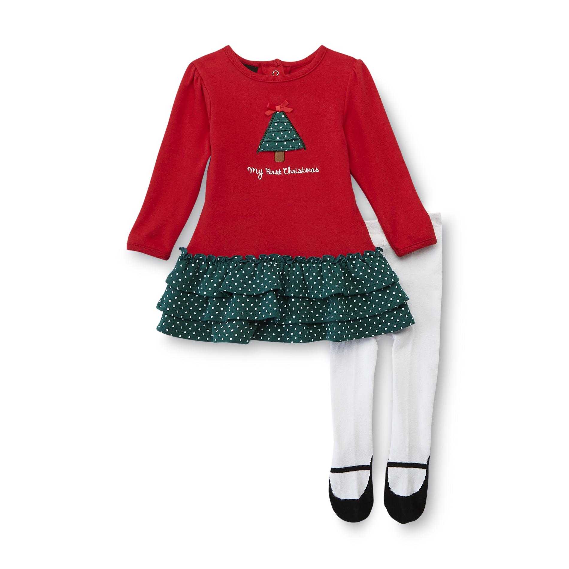 Small Wonders Newborn Girl's Christmas Dress & Leggings