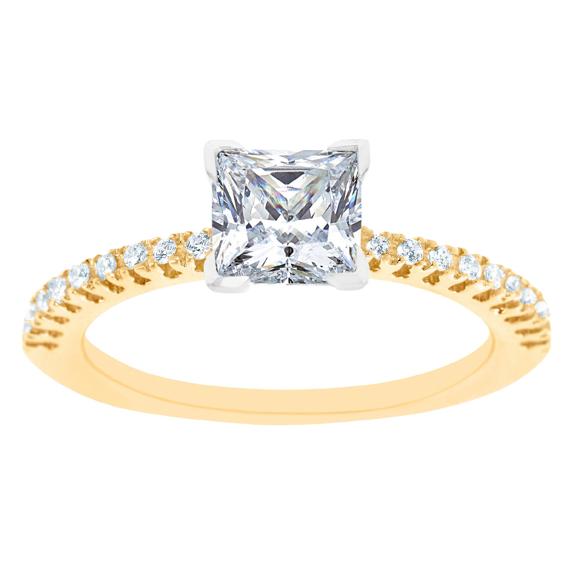 New York City Diamond District 14K Two Tone Princess Cut Certified Diamond Engagement Ring
