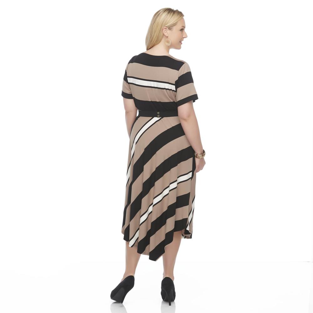 Robbie Bee Women's Plus Dress & Belt - Striped