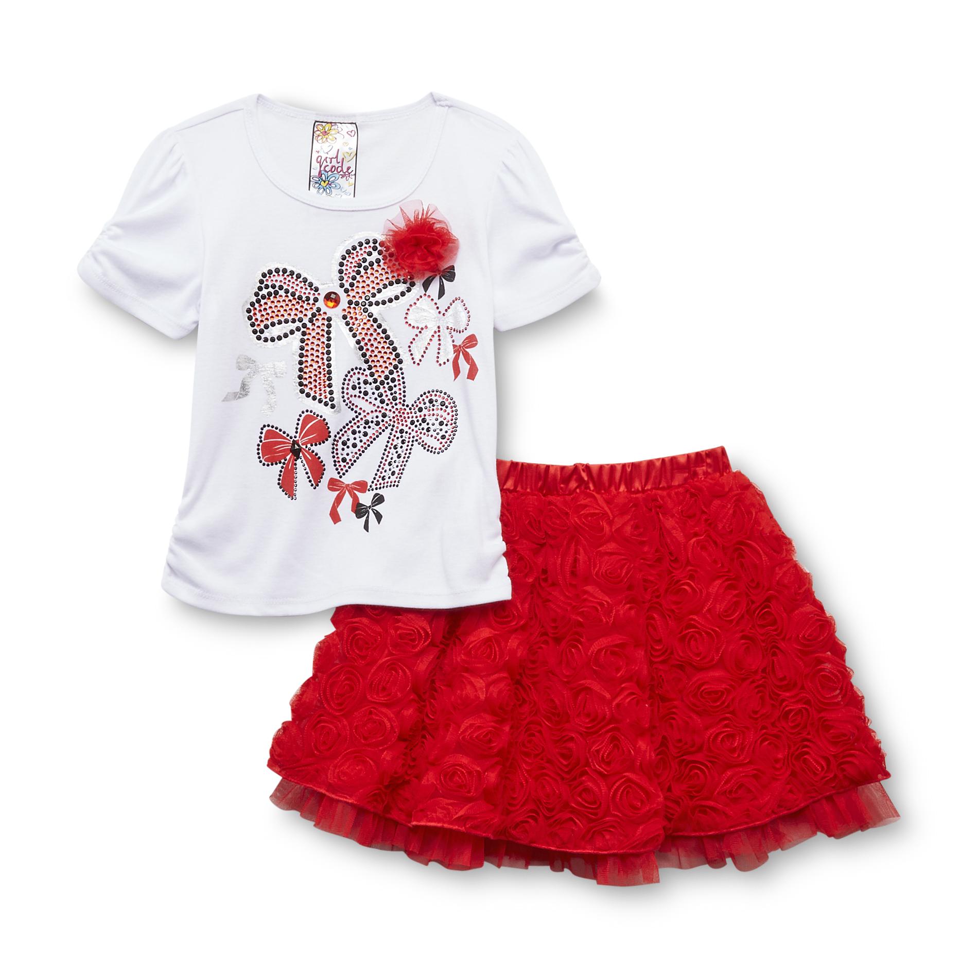 Girl Code Girl's Graphic T-Shirt & Skirt - Bows & Roses