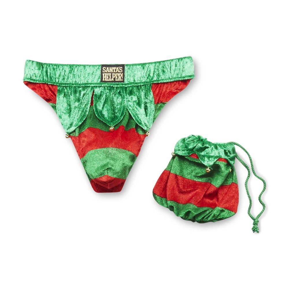 Joe Boxer Men's Christmas Thong Underwear & Gift Bag - Elf Striped