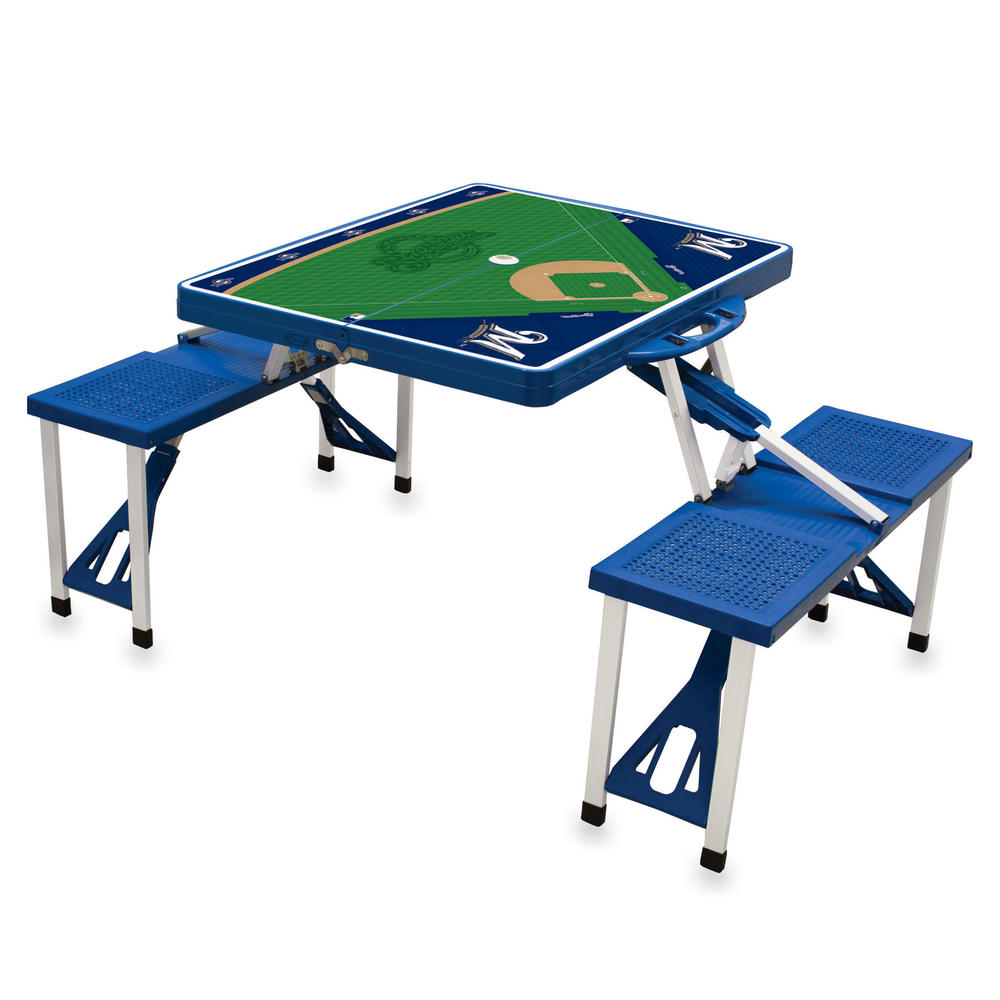 Picnic Time Milwaukee Brewers Picnic Table Portable Folding Table with Seats