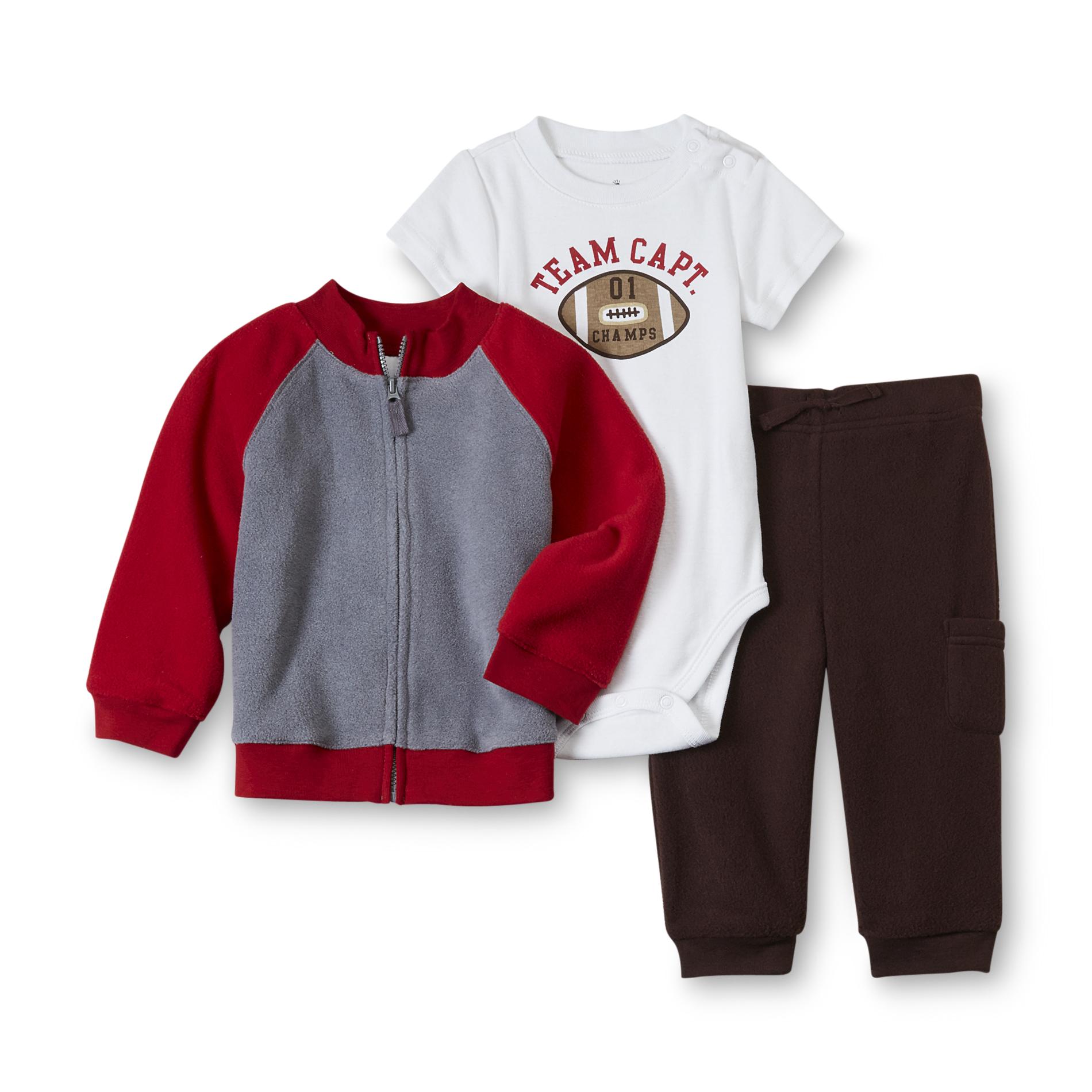 Small Wonders Newborn Boy's Fleece Jacket  Pants & Bodysuit - Football