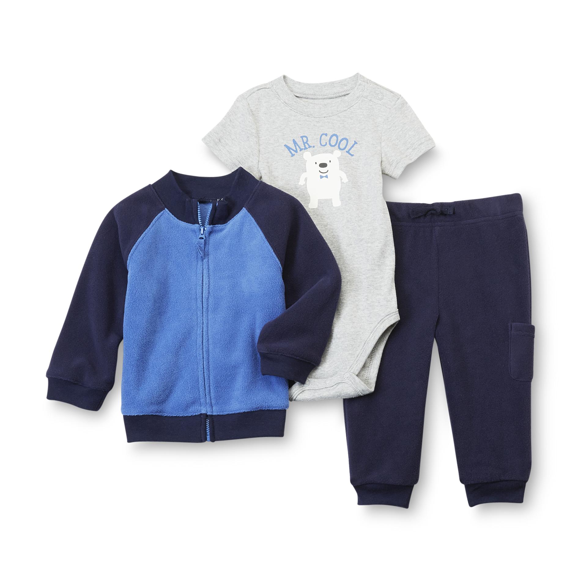 Small Wonders Newborn Boy's Fleece Jacket  Pants & Bodysuit - Polar Bear
