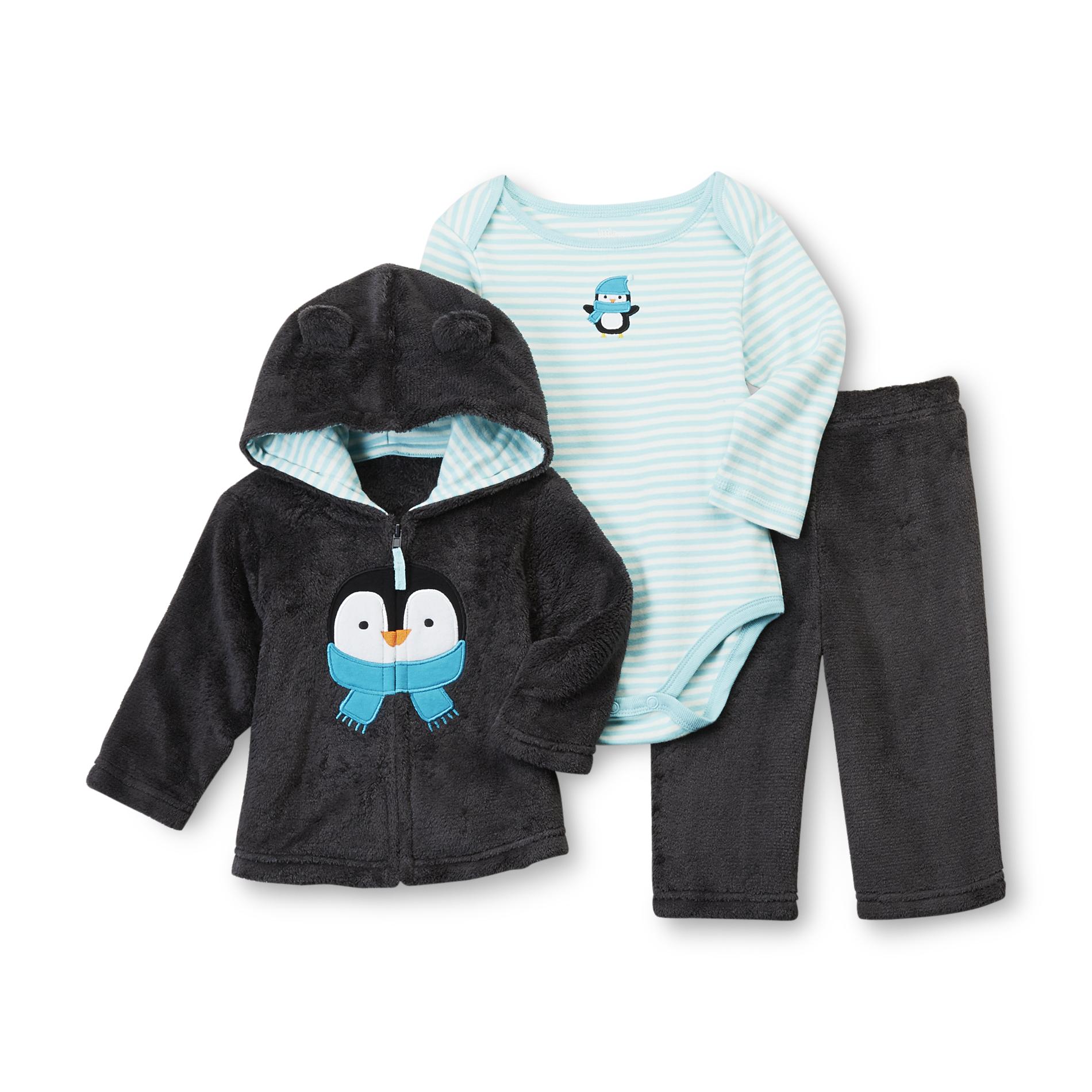 Little Wonders Newborn & Infant Girl's Plush Hoodie Jacket  Pants & Bodysuit - Penguin