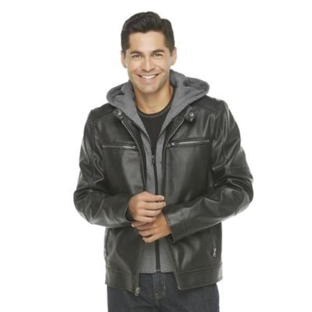 Route 66 Men's Big & Tall Hooded Faux Leather Jacket
