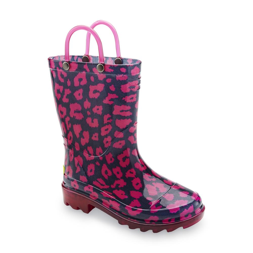 Western Chief Toddler Girl's Wild Cat Navy/Pink Light-Up Wellie Rain Boot
