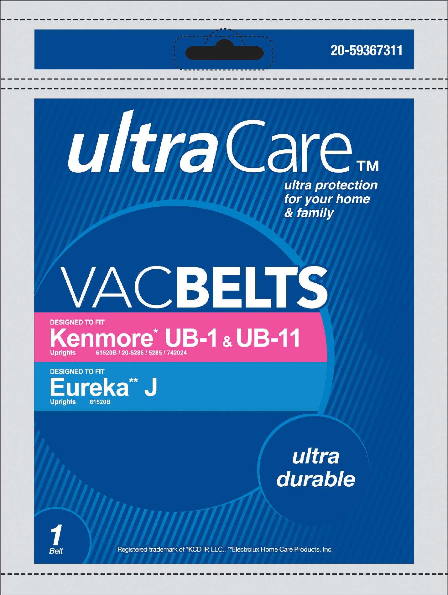 UltraCare UCB7520-12  Vacuum Belt for Kenmore&#8482; UB-1 & UB-11, Eureka&#8482; J Upright Vacuums - 1 belt