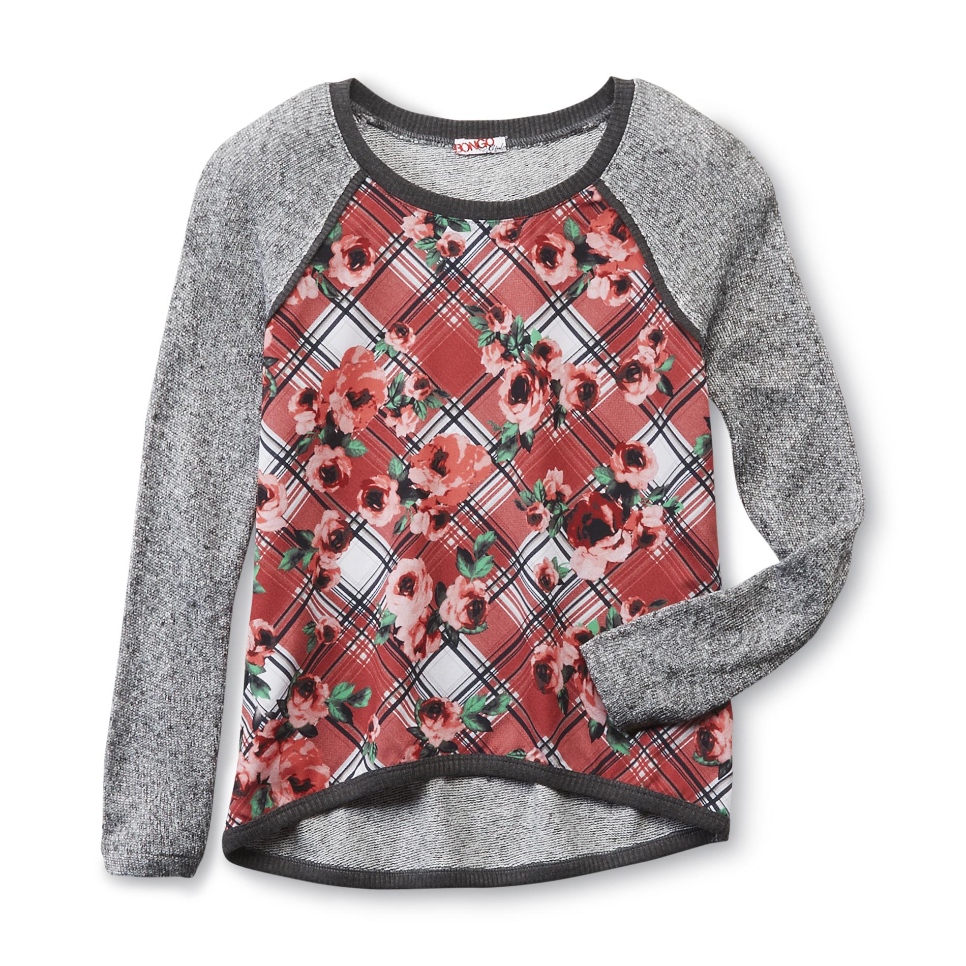 Bongo Girl's Mixed Media Sweater - Floral & Plaid