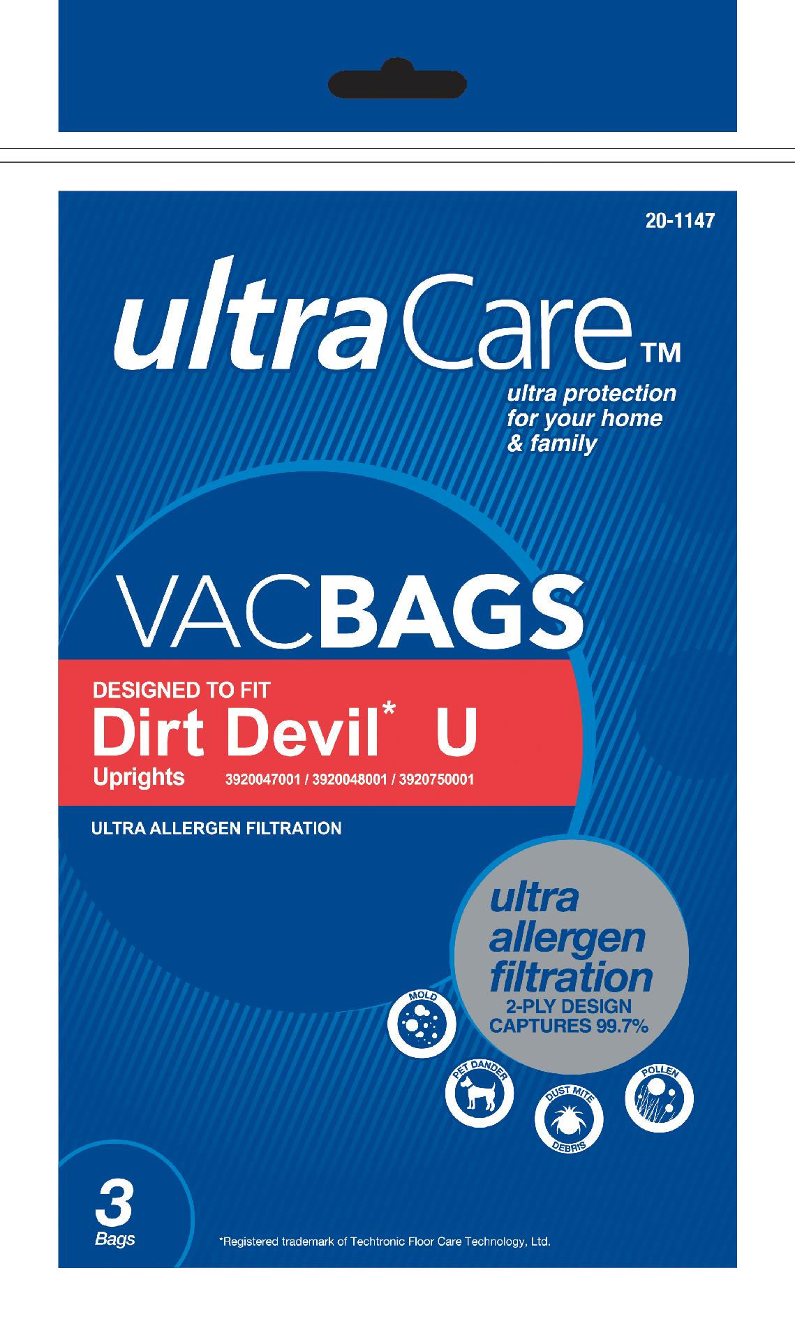 UltraCare UC45703-6 3-Pack Vacuum Bags - Dirt Devil U