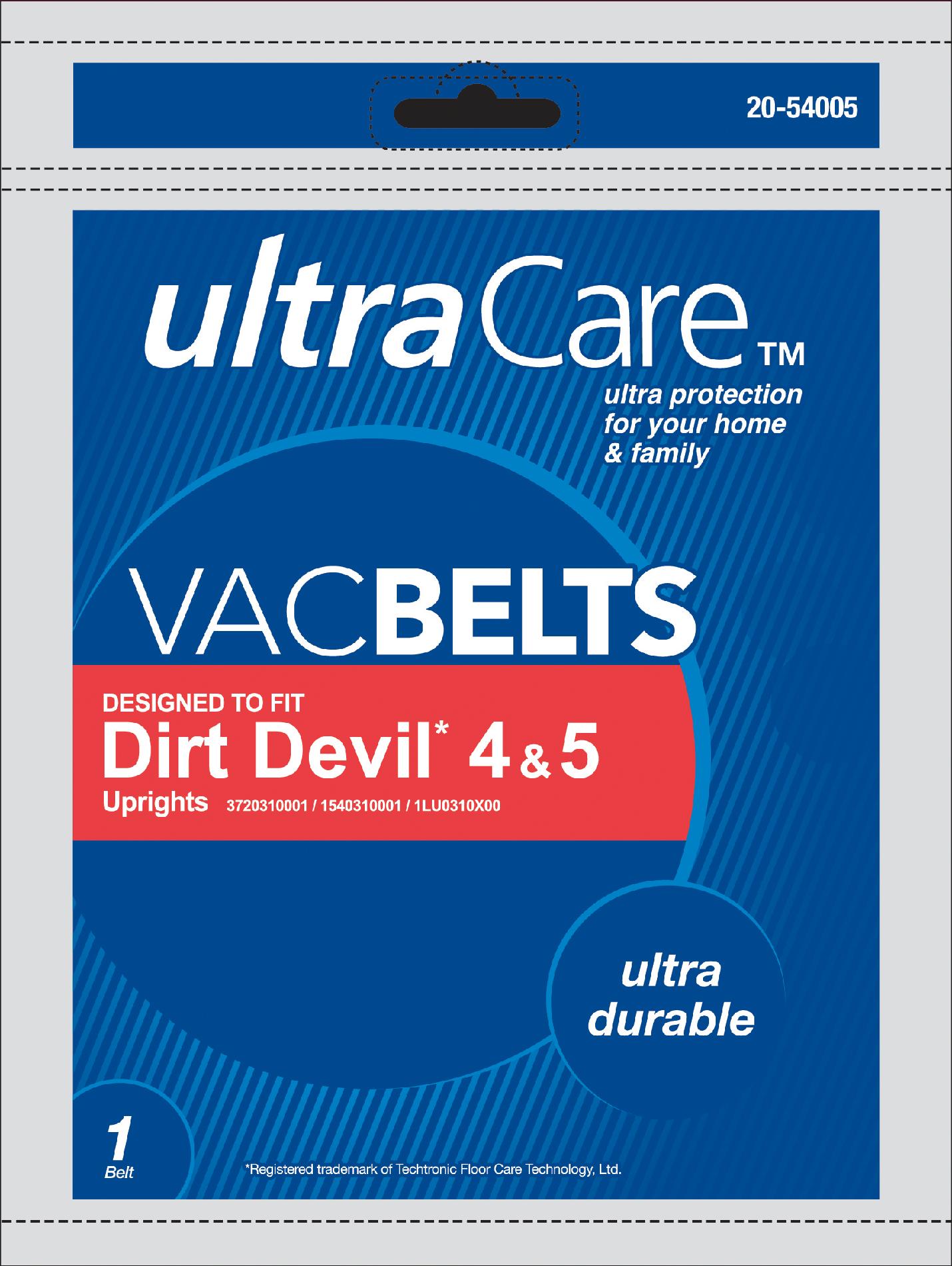 UltraCare UCB5045-6 VacBelts for Dirt Devil 4 & 5 Upright Vacuums