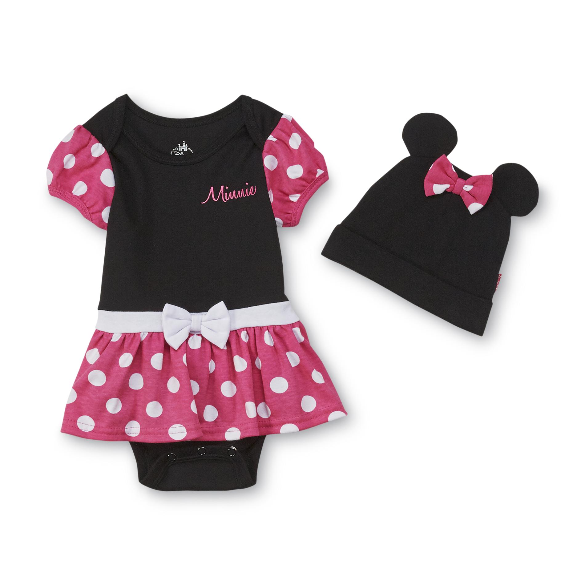 Disney Minnie Mouse Newborn Girl's Skirted Bodysuit & Hat - Polka Dot