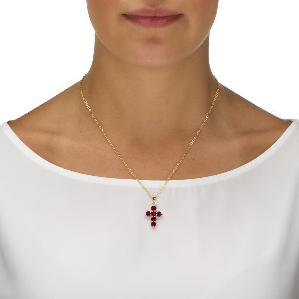 PalmBeach Jewelry Birthstone Cross Pendant Necklace in Yellow Gold Tone