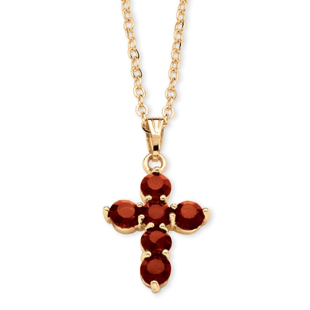 PalmBeach Jewelry Birthstone Cross Pendant Necklace in Yellow Gold Tone