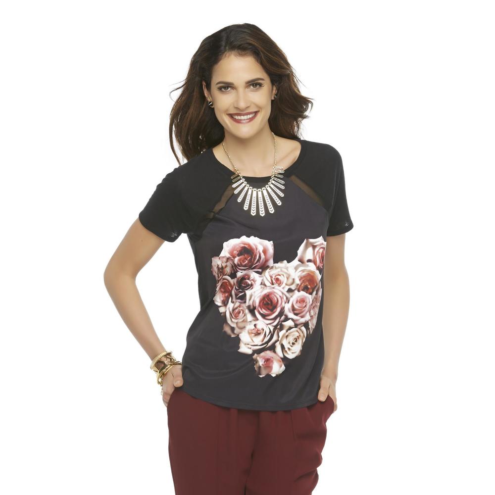 Metaphor Women's Mixed Media Graphic T-Shirt - Rose Print