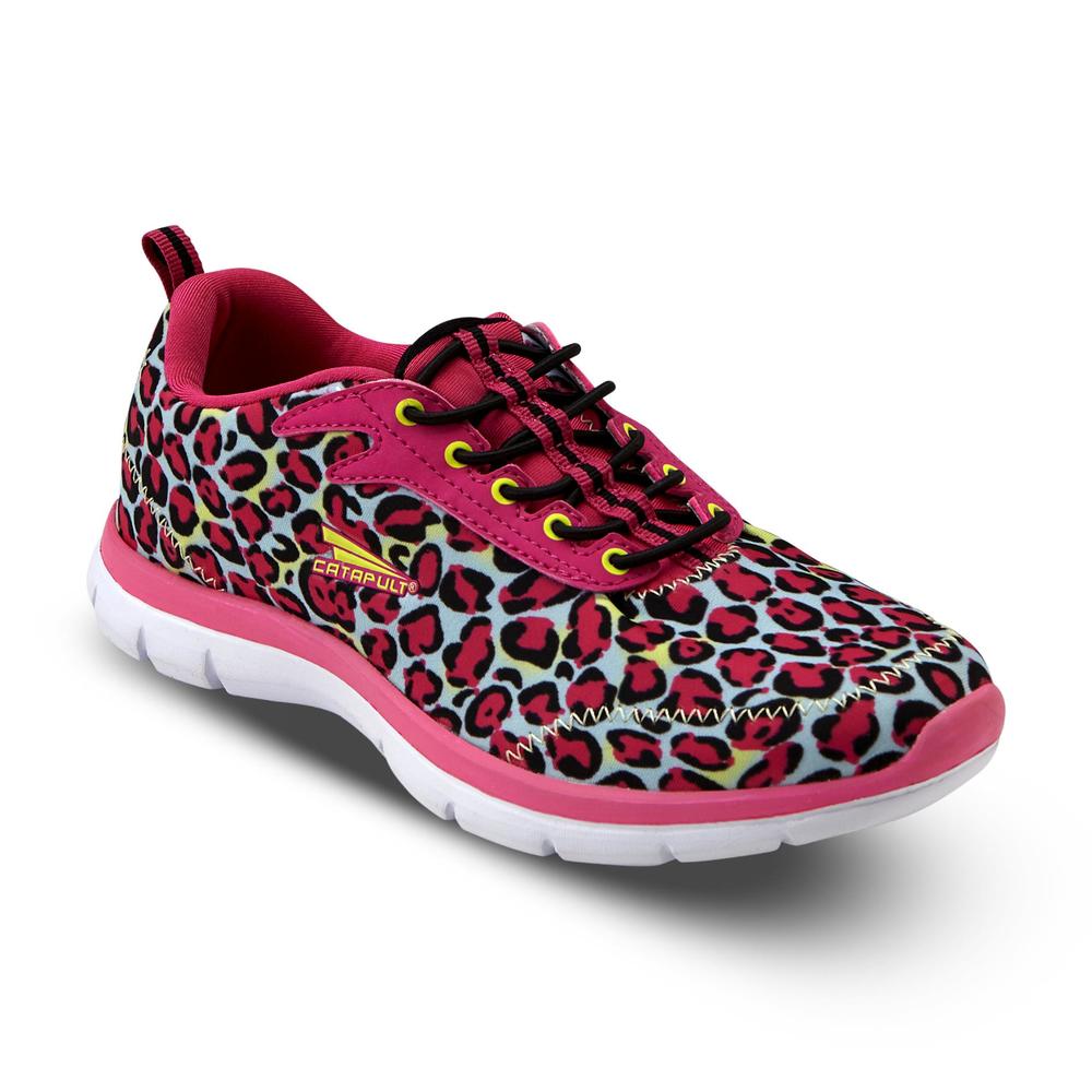 CATAPULT Women's Lively Pink/Black/Gray Leopard Print Athletic Shoe