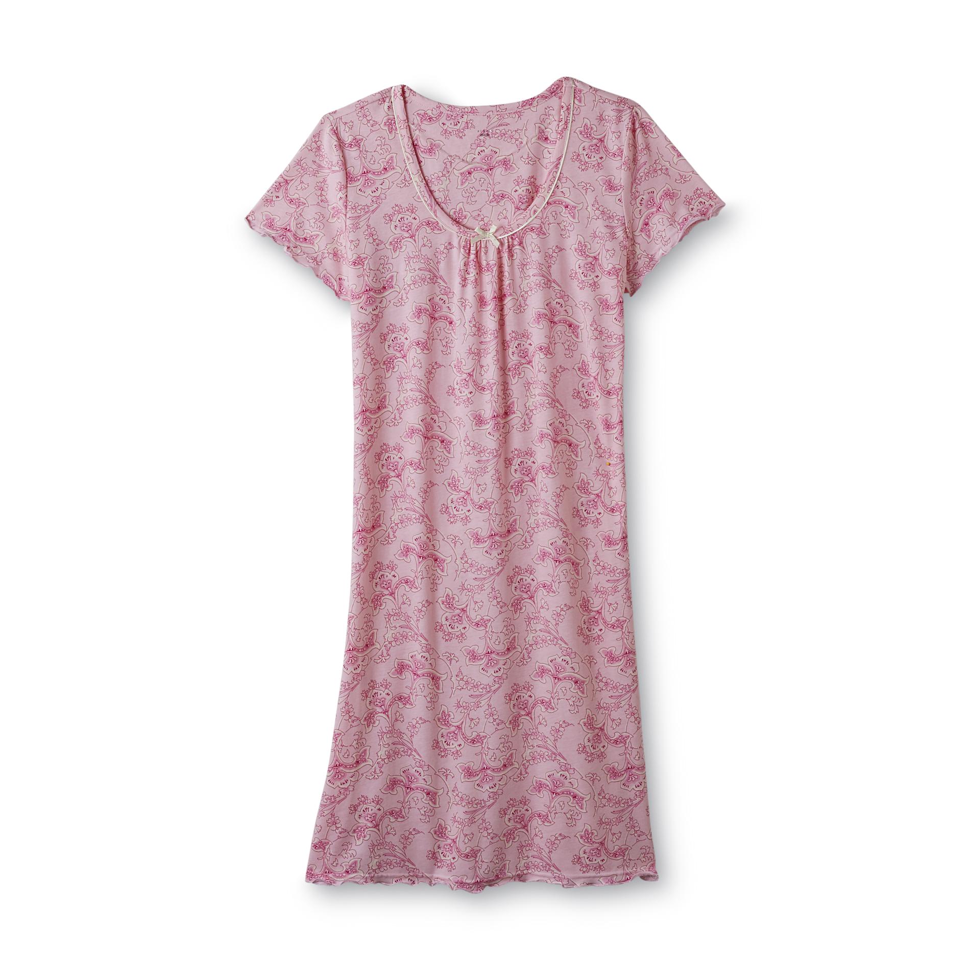 Pink K Women's Short-Sleeve Nightgown - Floral