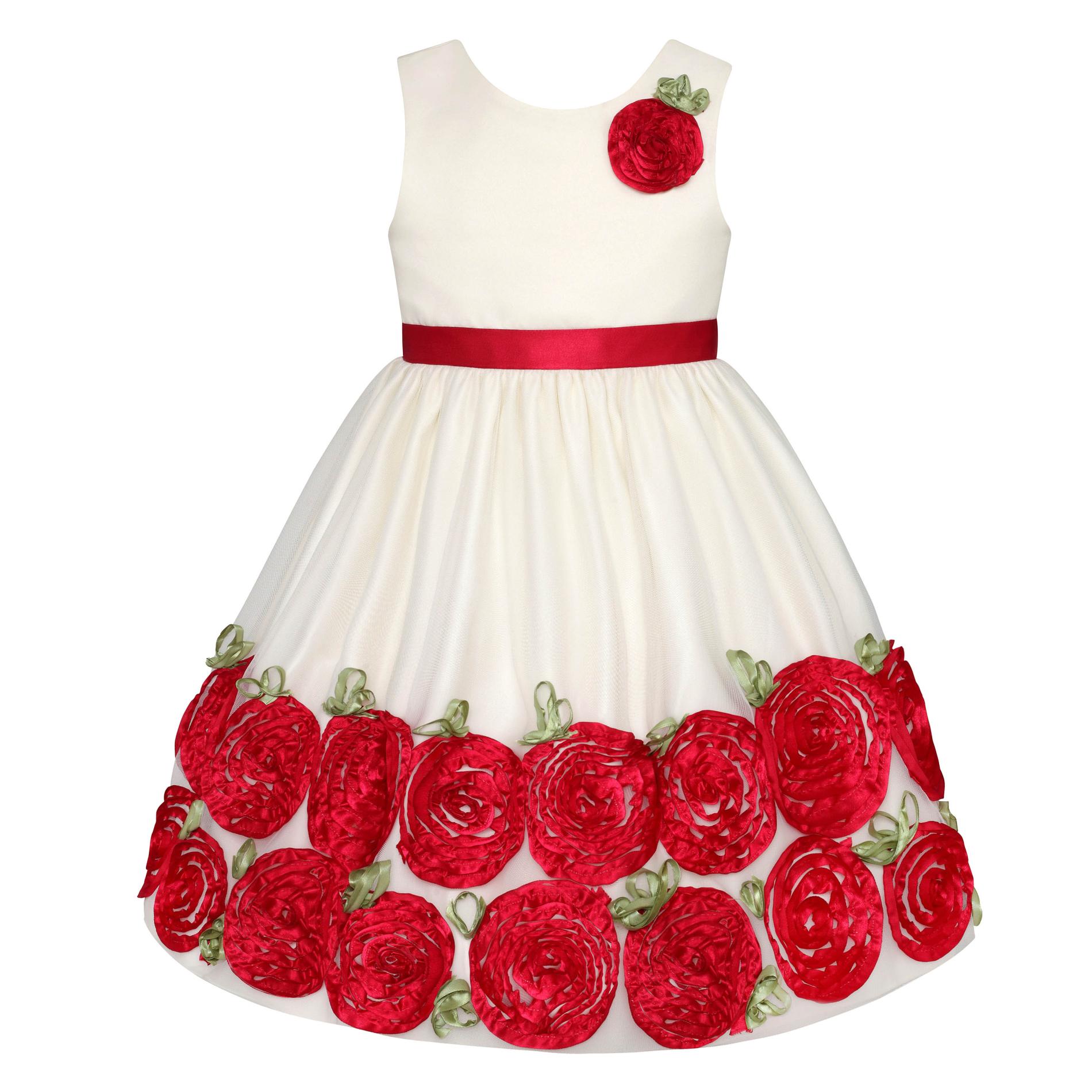 American Princess Girl's Satin Occasion Gown - Floral Soutache